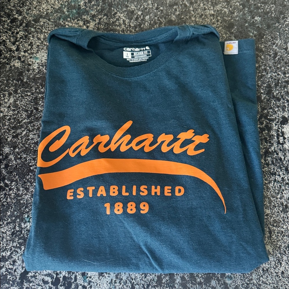 Carhartt Navy and Orange Logo Tee